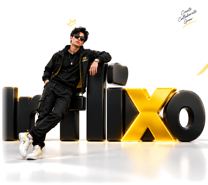 Inflixo 3D Creator leaning on Inflixo letters